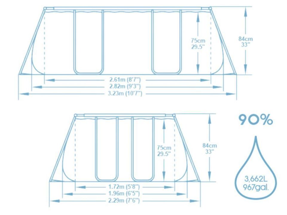 Bestway® 56629 Power Steel™ Prefabrik Dikdörtgen Yer Üstü Havuz Seti 2,82 m x 1,96 m x 84 cm