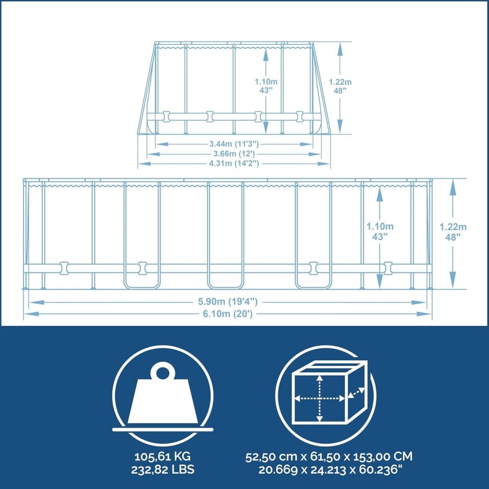 Bestway® 5611R Power Steel™ Prefabrik Yer Üstü Havuz Seti 6,10m x 3,66 m x 1,22 m
