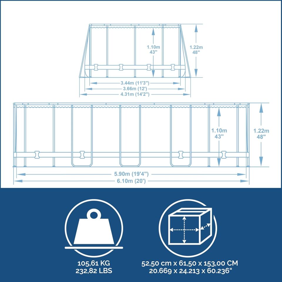 Bestway® 5611R Power Steel™ Prefabrik Yer Üstü Havuz Seti 6,10m x 3,66 m x 1,22 m