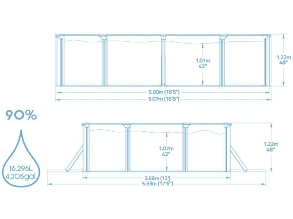 Bestway® 56586 Hydrium™ Çelik Duvarlı Prefabrik Yer Üstü Havuz Seti 5,00 m x 3,66 m x 1,22 m