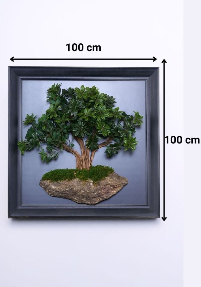 Doğal Ağaç Gövdeli Yapay Bonsai Tablo Dikdörtgen 100 X 100 cm TB-1258