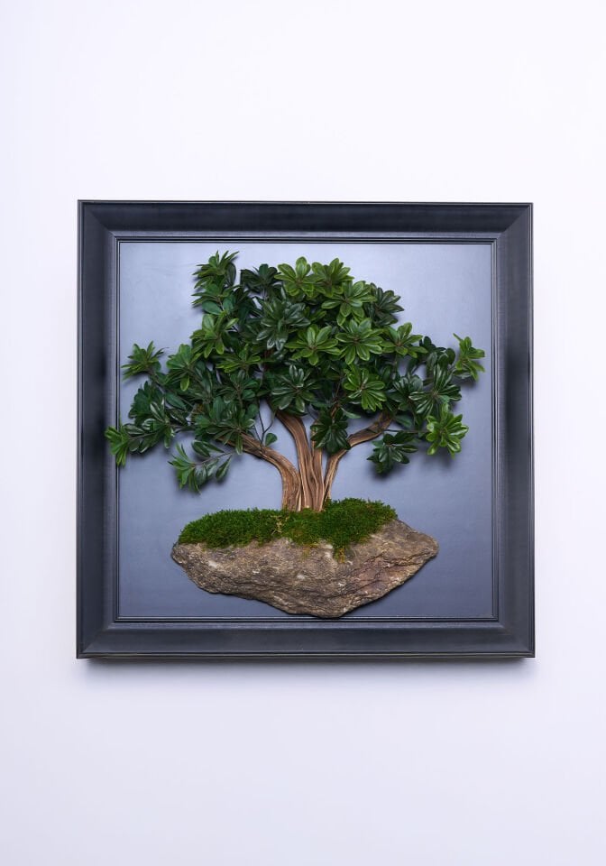 Doğal Ağaç Gövdeli Yapay Bonsai Tablo Dikdörtgen 100 X 100 cm TB-1258