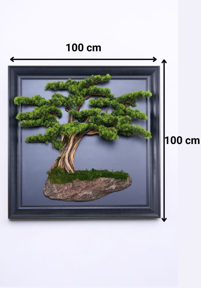 Doğal Ağaç Gövdeli Yapay Bonsai Tablo Dikdörtgen 100 X 100 cm TB-1261