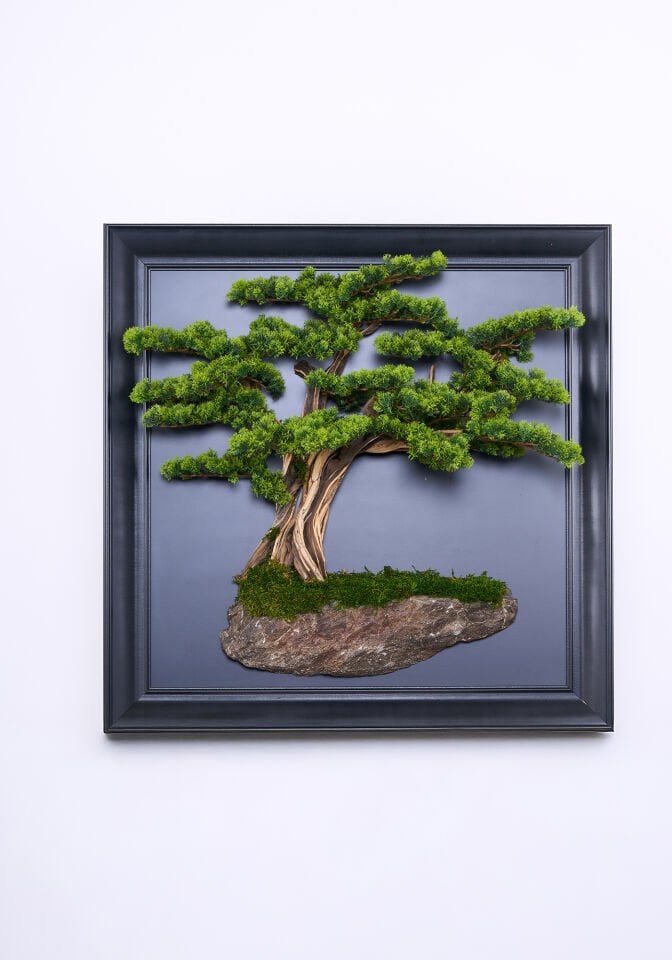 Doğal Ağaç Gövdeli Yapay Bonsai Tablo Dikdörtgen 100 X 100 cm TB-1261