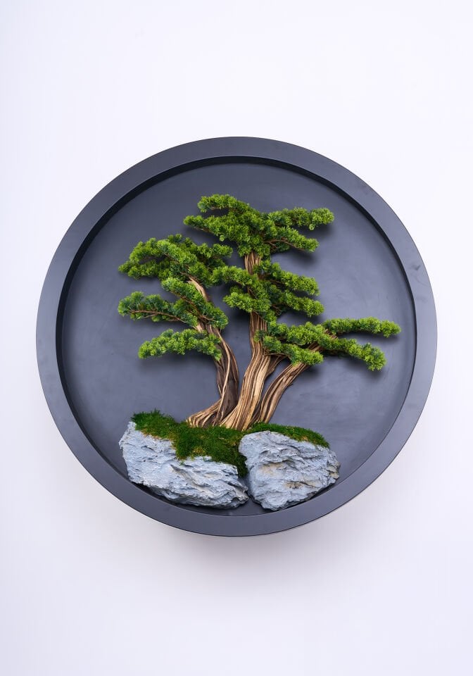 Doğal Ağaç Gövdeli Yapay Bonsai Tablo Daire 120 cm TB-1290
