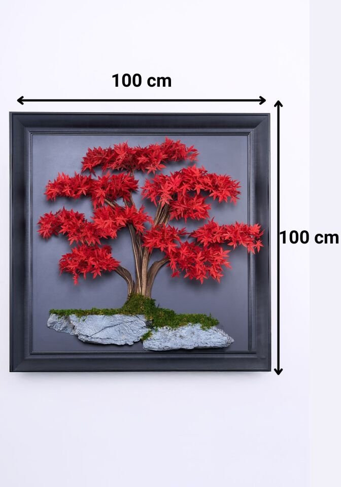 Doğal Ağaç Gövdeli Yapay Bonsai Tablo Dikdörtgen 100 X 100 cm TB-1302