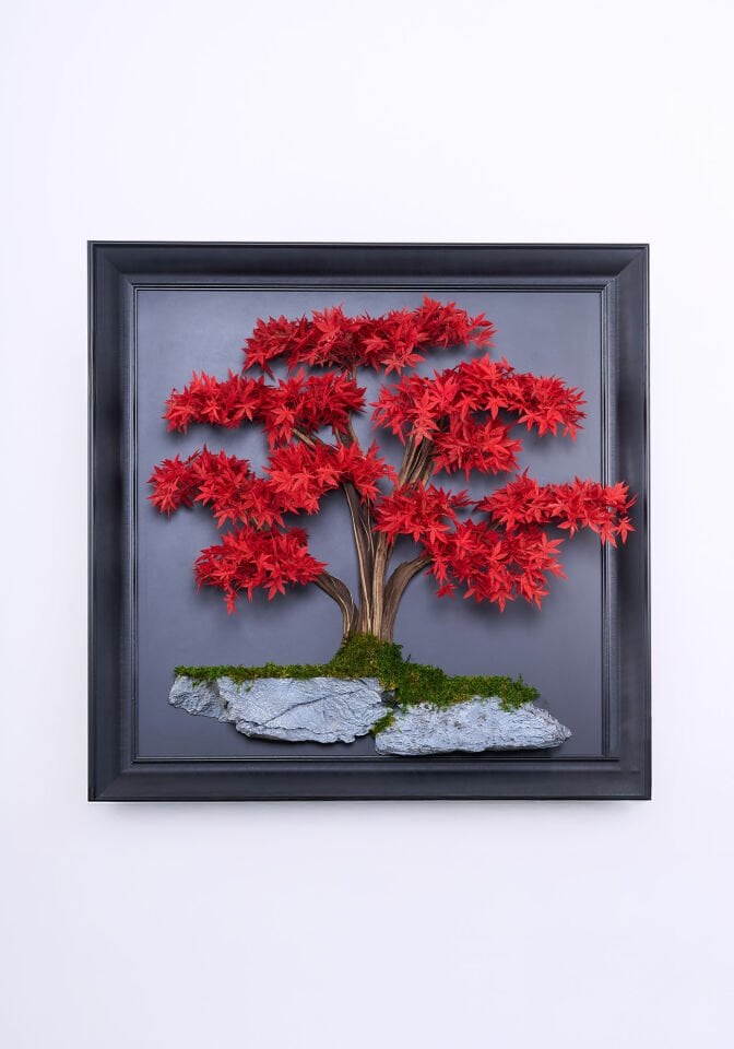 Doğal Ağaç Gövdeli Yapay Bonsai Tablo Dikdörtgen 100 X 100 cm TB-1302