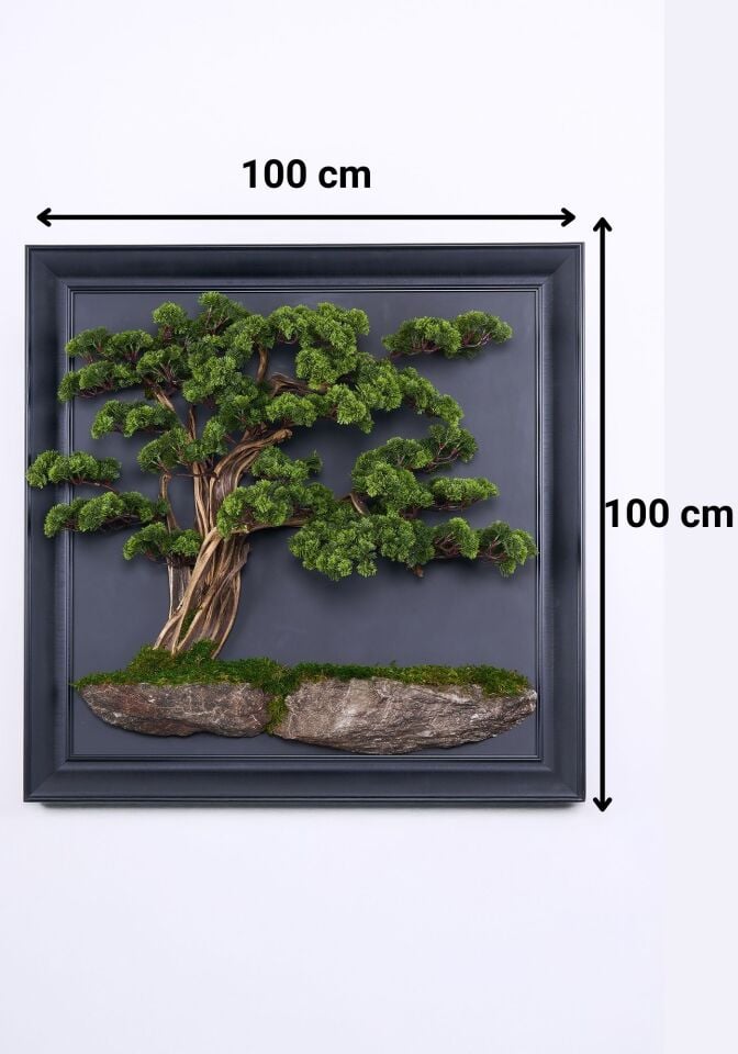 Doğal Ağaç Gövdeli Yapay Bonsai Tablo Dikdörtgen 100 X 100 cm TB-1303