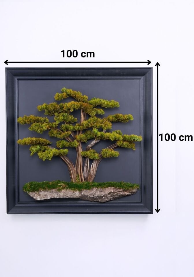 Doğal Ağaç Gövdeli Yapay Bonsai Tablo Dikdörtgen 100 X 100 cm TB-1305