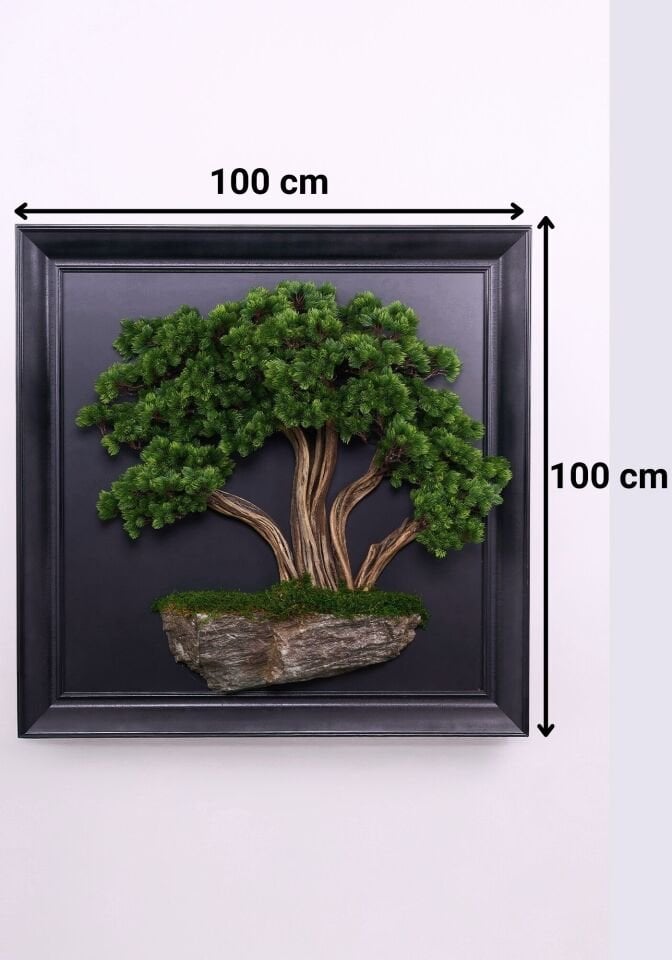 Doğal Ağaç Gövdeli Yapay Bonsai Tablo Dikdörtgen 100 X 100 cm TB-1329
