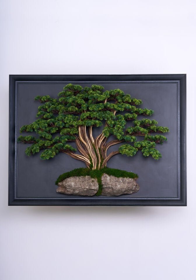 Doğal Ağaç Gövdeli Yapay Bonsai Tablo Dikdörtgen 150 X 120 cm TB-1334