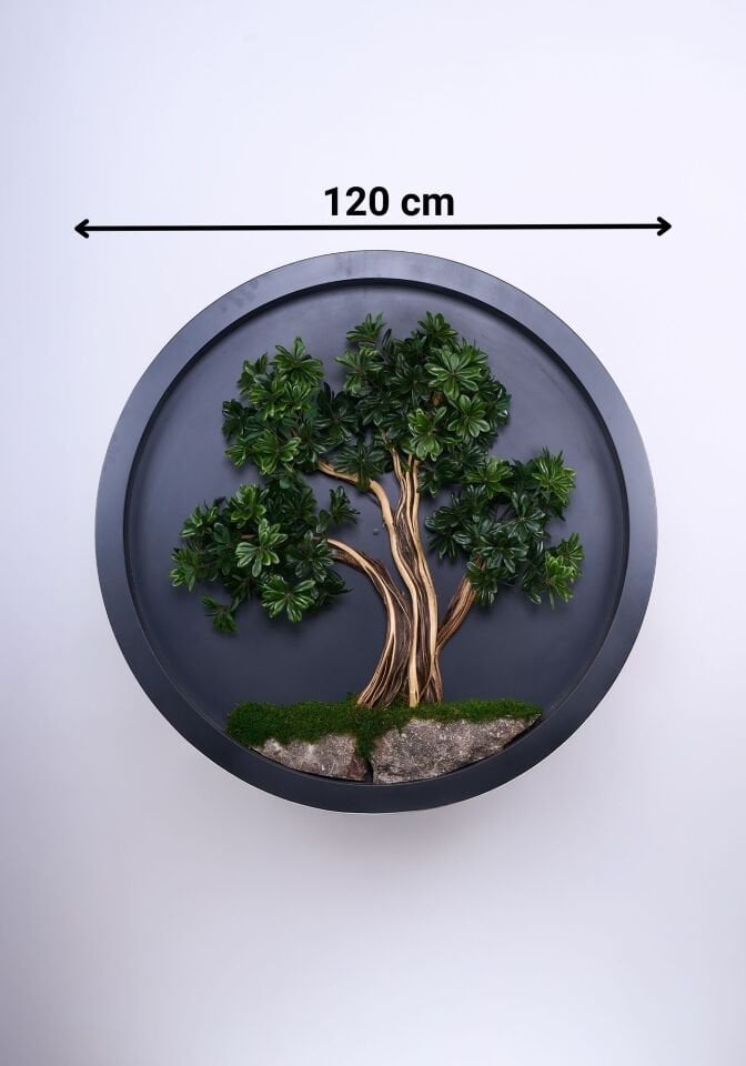 Doğal Ağaç Gövdeli Yapay Bonsai Tablo Daire 120 cm TB-1336