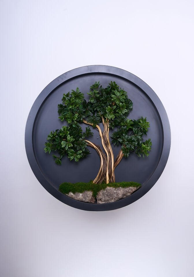 Doğal Ağaç Gövdeli Yapay Bonsai Tablo Daire 120 cm TB-1336