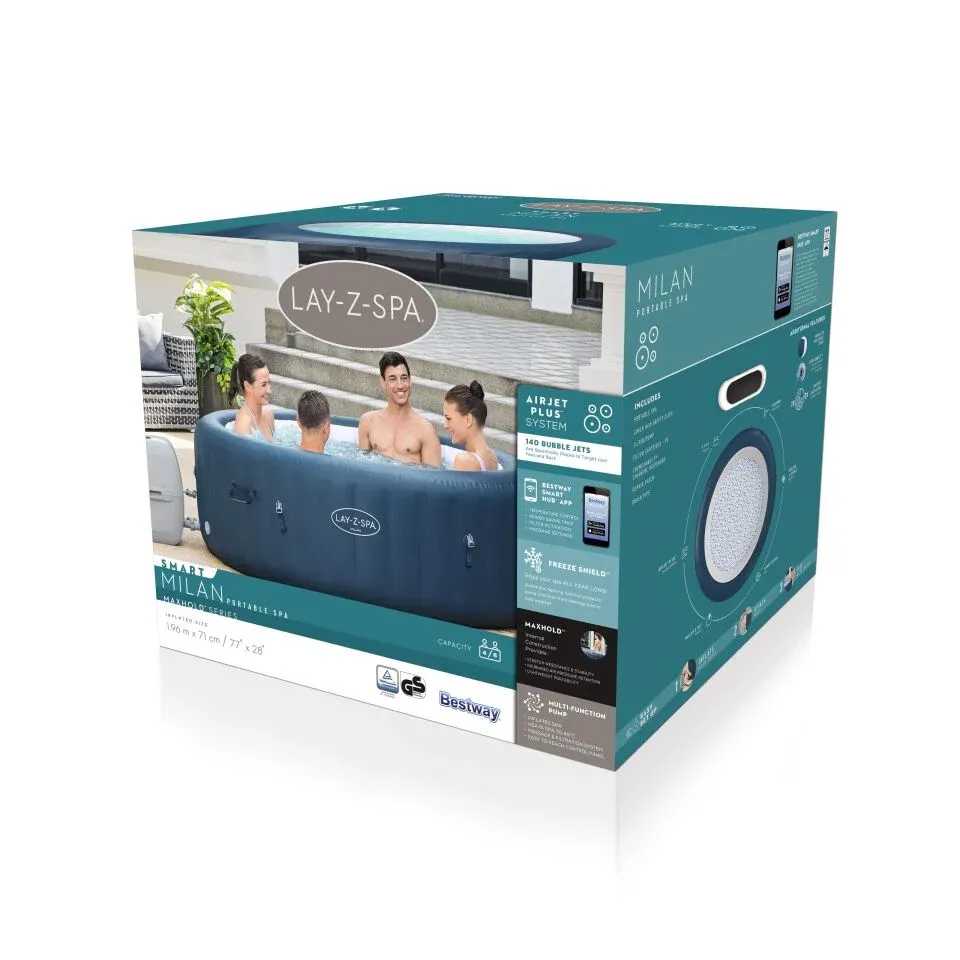 Lay-Z-Spa® 60029 Milan Smart AirJet Plus™ Şişme Spa Havuzu, Mobil Uygulama Kontrollü, 4-6 kişilik 196 X 71 cm