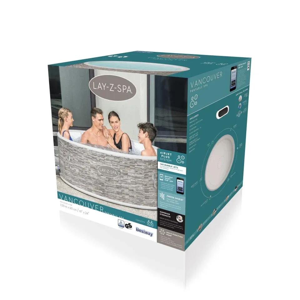 Lay-Z-Spa® 60027 Vancouver AirJet Plus™  Şişme Spa Havuzu,  Mobil Uygulama Kontrollü, 3-5 kişilik 155 X 60 cm