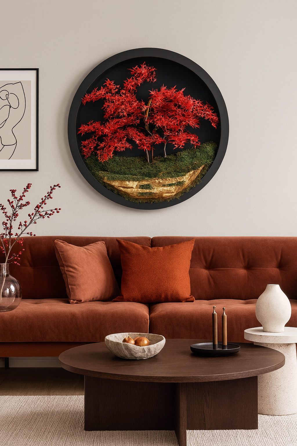 Doğal Ağaç Gövdeli Yapay Bonzai Tablo Daire 100 cm TB-1070