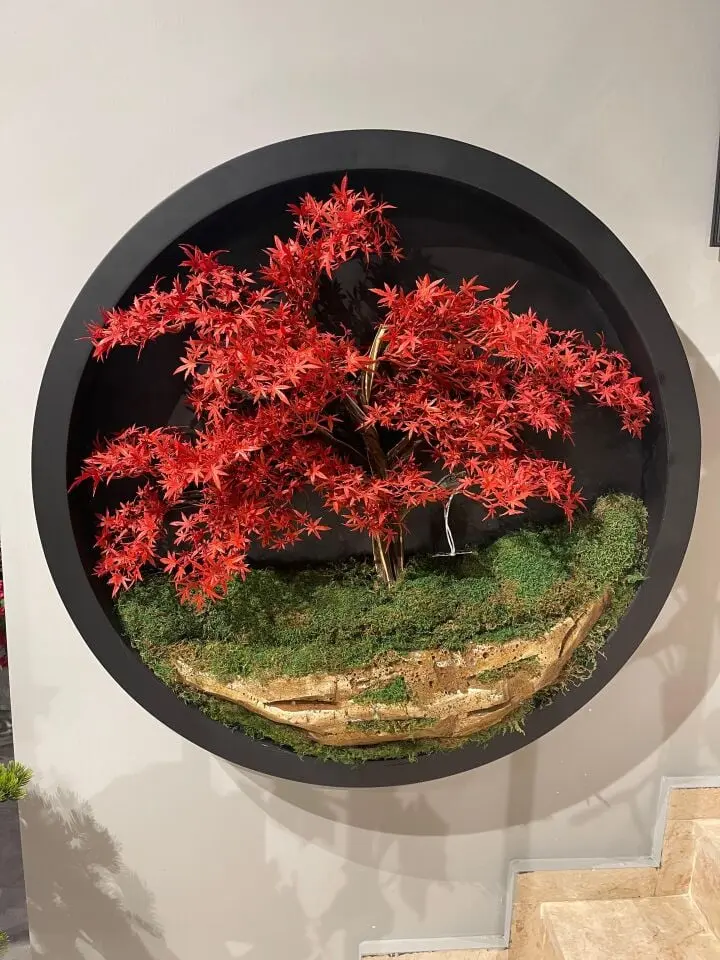 Doğal Ağaç Gövdeli Yapay Bonzai Tablo Daire 100 cm TB-1070