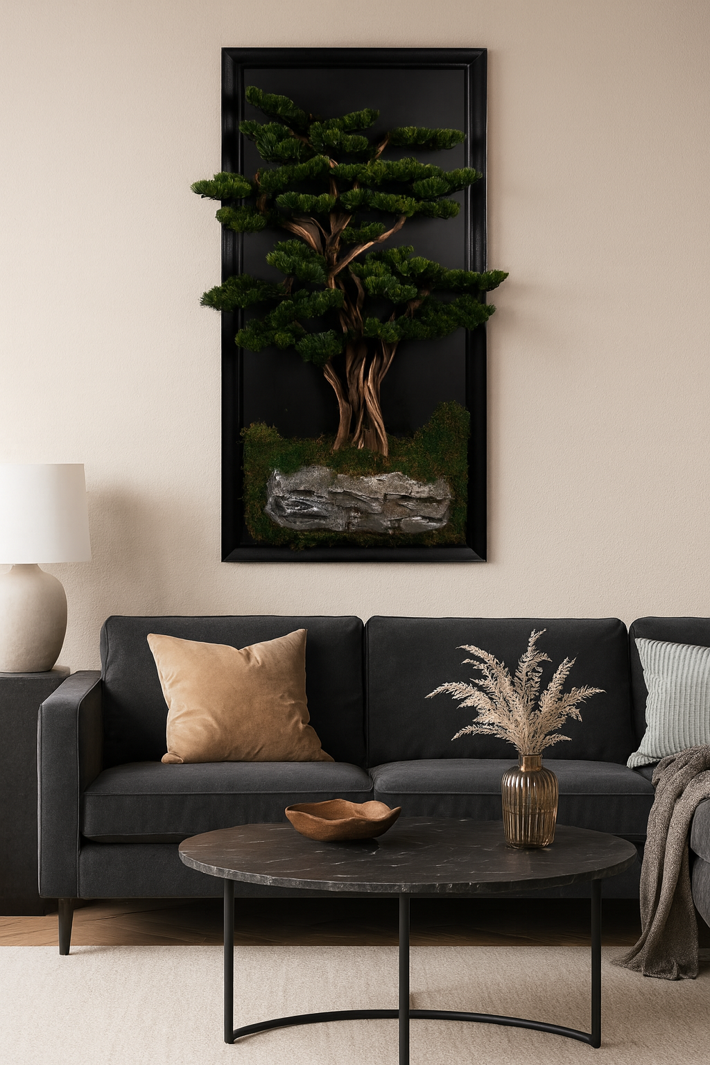 Doğal Ağaç Gövdeli Yapay Bonsai Tablo Dikdörtgen 60 X 130 cm TB-1104