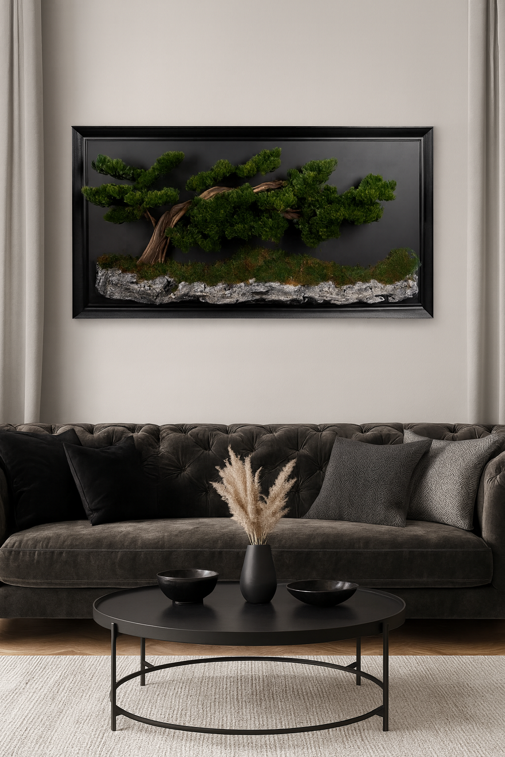 Doğal Ağaç Gövdeli Yapay Bonsai Tablo Dikdörtgen 60 X 130 cm TB-1105