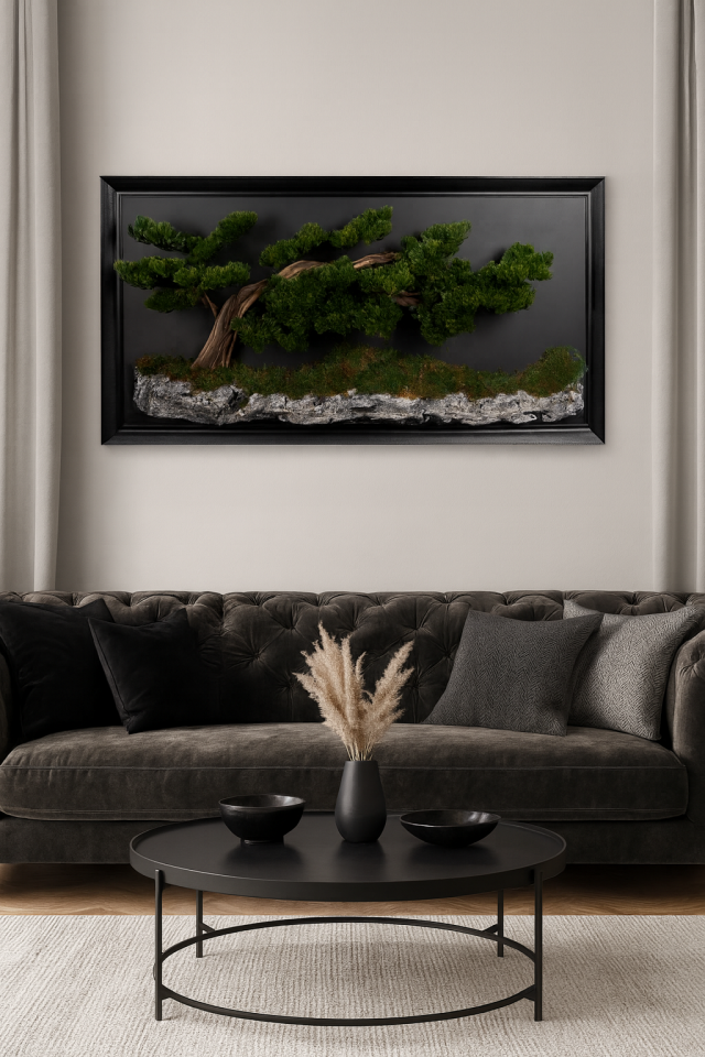 Doğal Ağaç Gövdeli Yapay Bonsai Tablo Dikdörtgen 60 X 130 cm TB-1105