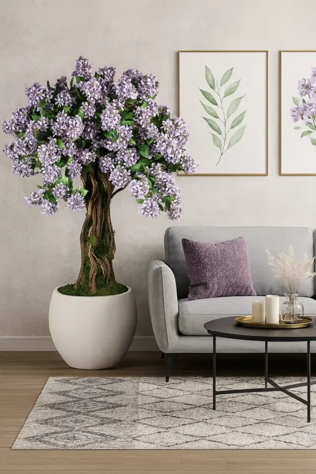 Doğal Gövdeli Yapay Bonsai Mor Dallı Ağaç Saksılı 95 X 150 cm SA3645-001